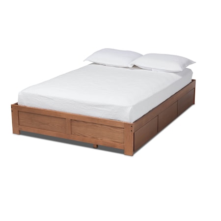 Baxton Studio Wren Walnut Finished 3-Drawer Queen Size Platform Storage Bed Frame 158-9621